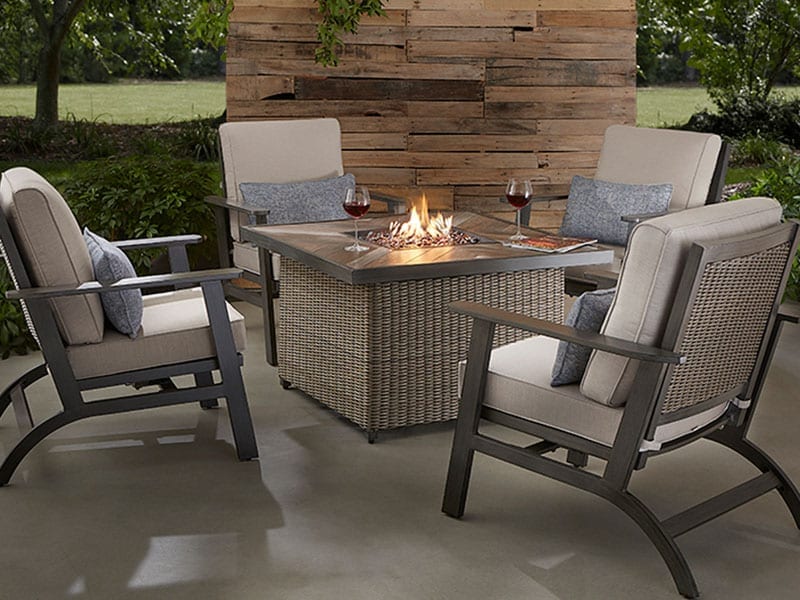 Cushioned Chairs and Table Fire Pit Combo