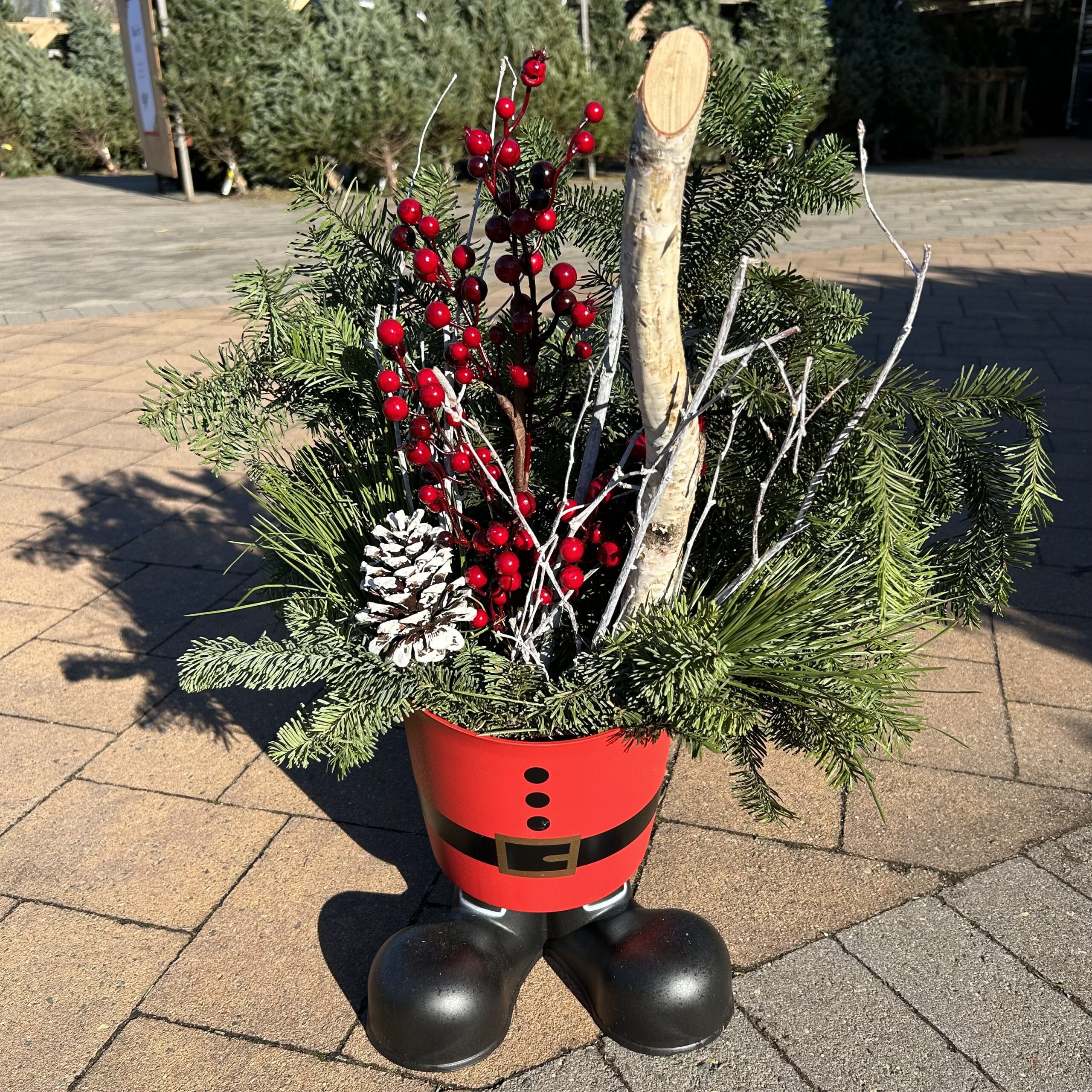 Santa Boots Fresh Cut Greens Planter