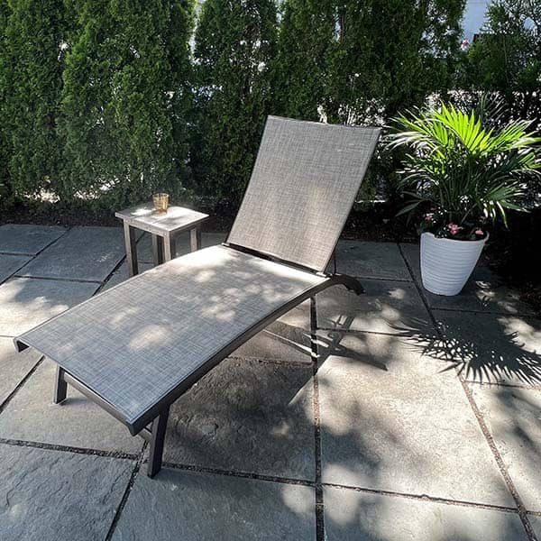 Nettuno Outdoor Patio Furniture Lounge Chair Taupe Sling Fabric Stonehenge Frame